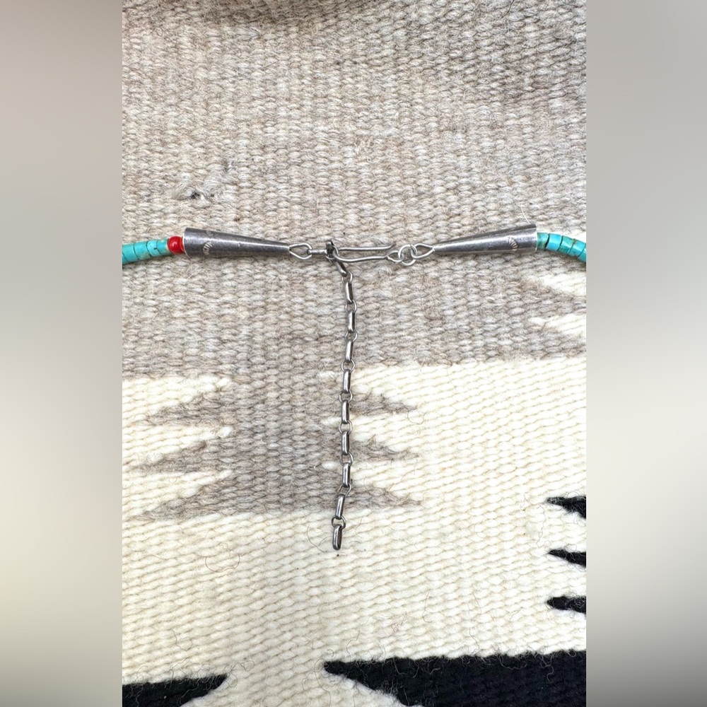 Native American Sterling Silver Natural Turquoise Heishi Bead Necklace - Picture 5 of 5
